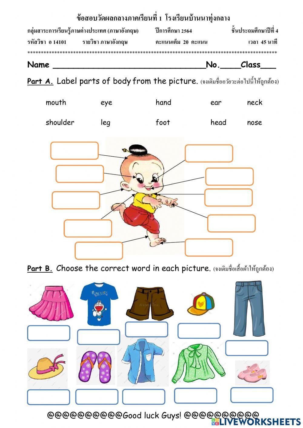 ข้อสอบกลางภาค วิชาภาษาอังกฤษ ชั้น ป.4