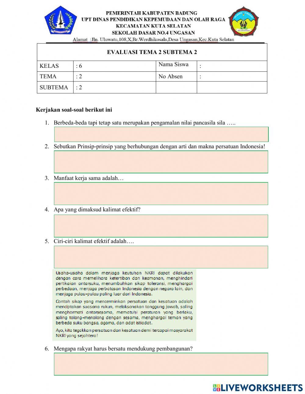 Evaluasi Tema 2 Subtema 2
