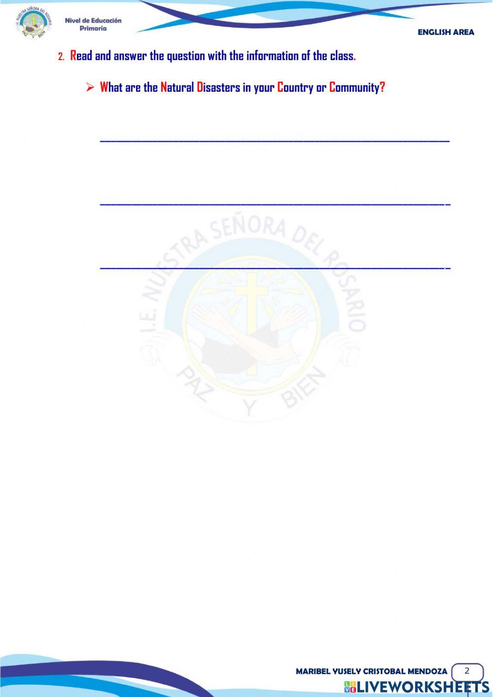 NATURAL DISASTERS 2nd GRADE