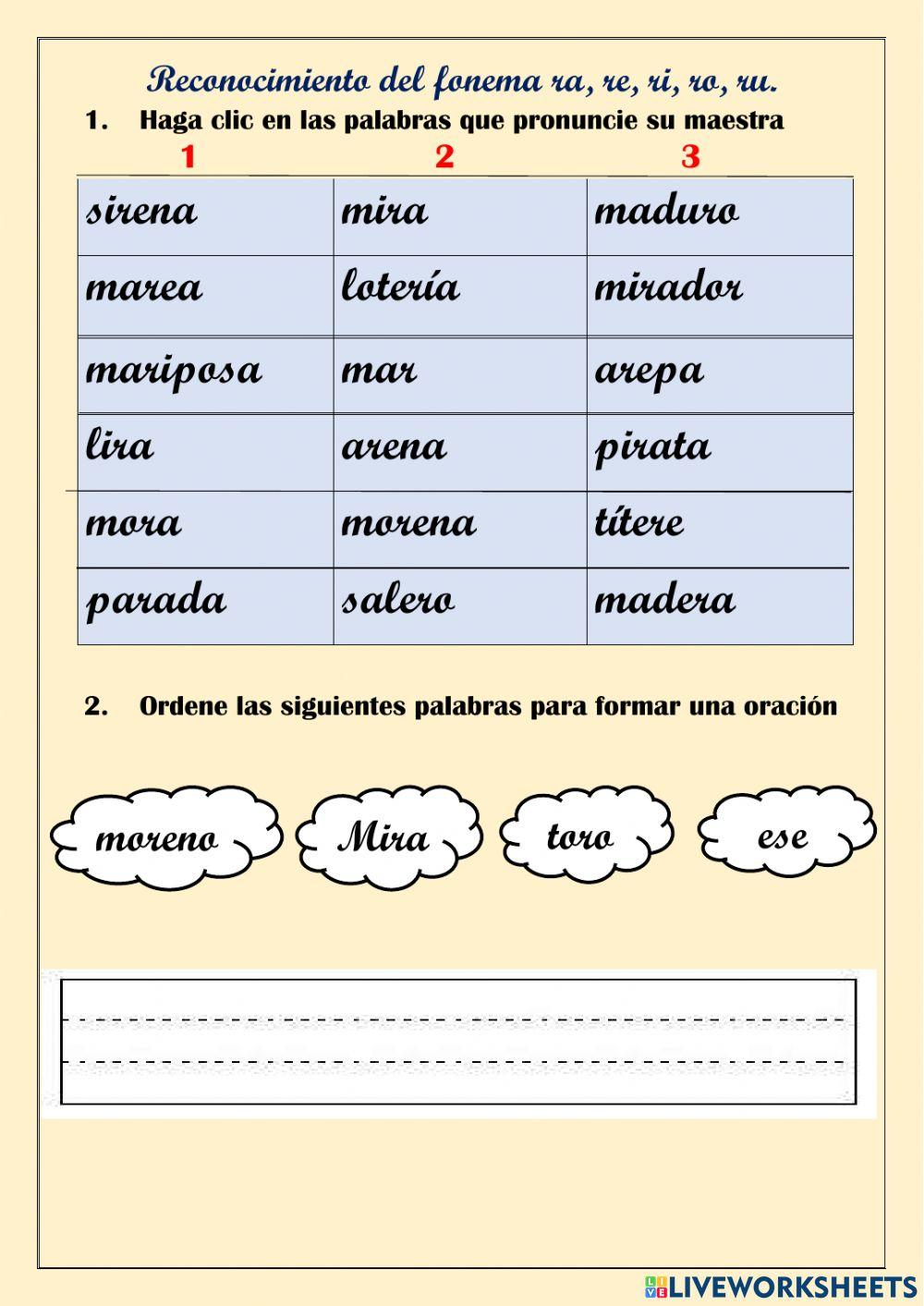 Reconocimiento del fonema ra, re, ri, ro, ru.