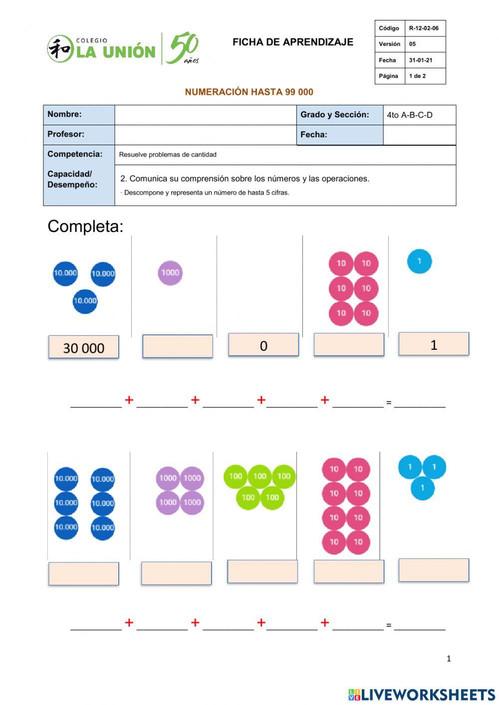 Numeración hasta 99 000
