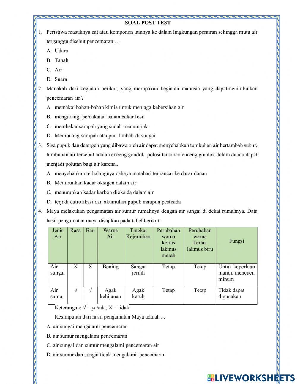 Posttest Pencemaran Air