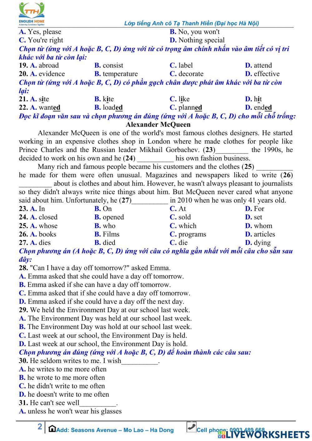 Grade 9 Test - Thi vào 10