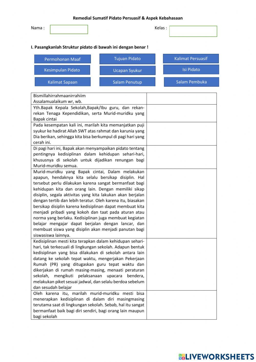 Liveworksheets Remedial Sumatif Bahasa Indonesia