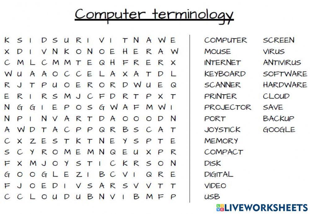 Computer Terminology Shruti Mala Live Worksheets