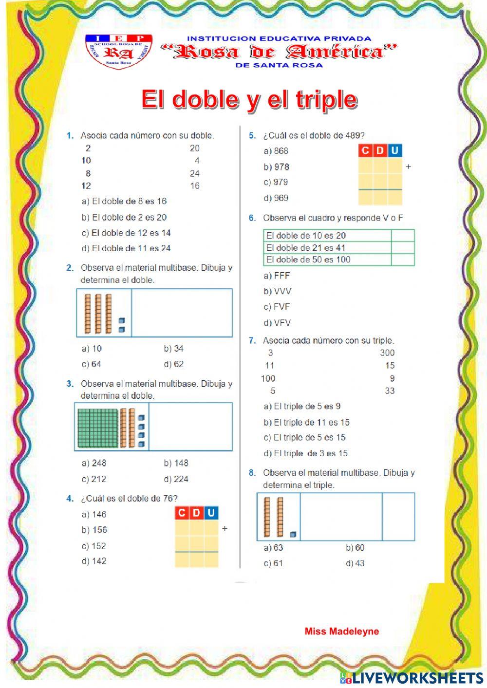 El doble y triple de un numero natural