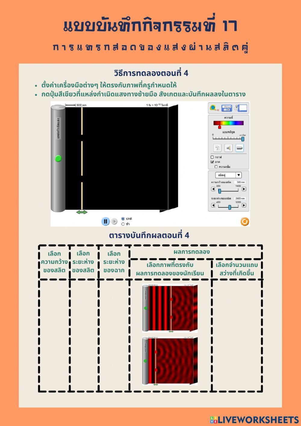 ทดลองการแทรกสอดของแสงผ่านสลิตคู่