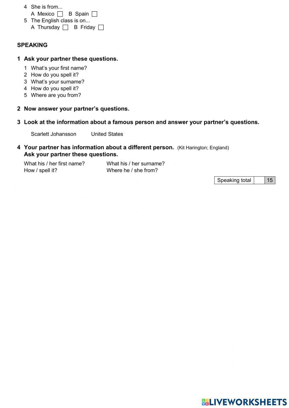 B 1A - where are you from, days, how do you spell that