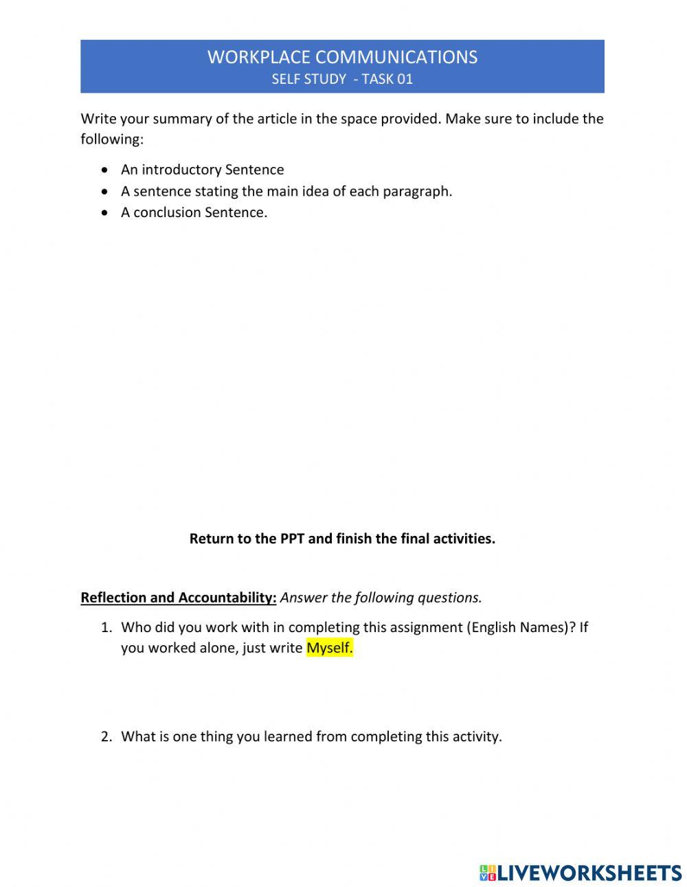 WC Self Study 01: Summary Writing