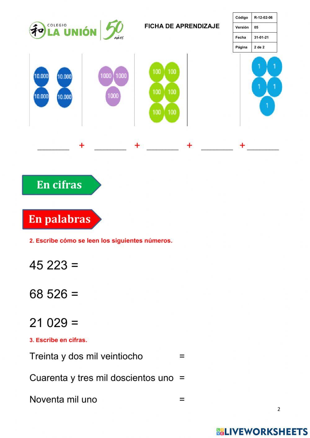 Numeración hasta 99 000