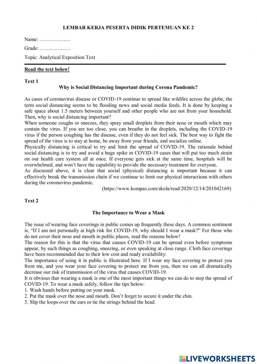 LKPD Analytical exposition Text 2 worksheet