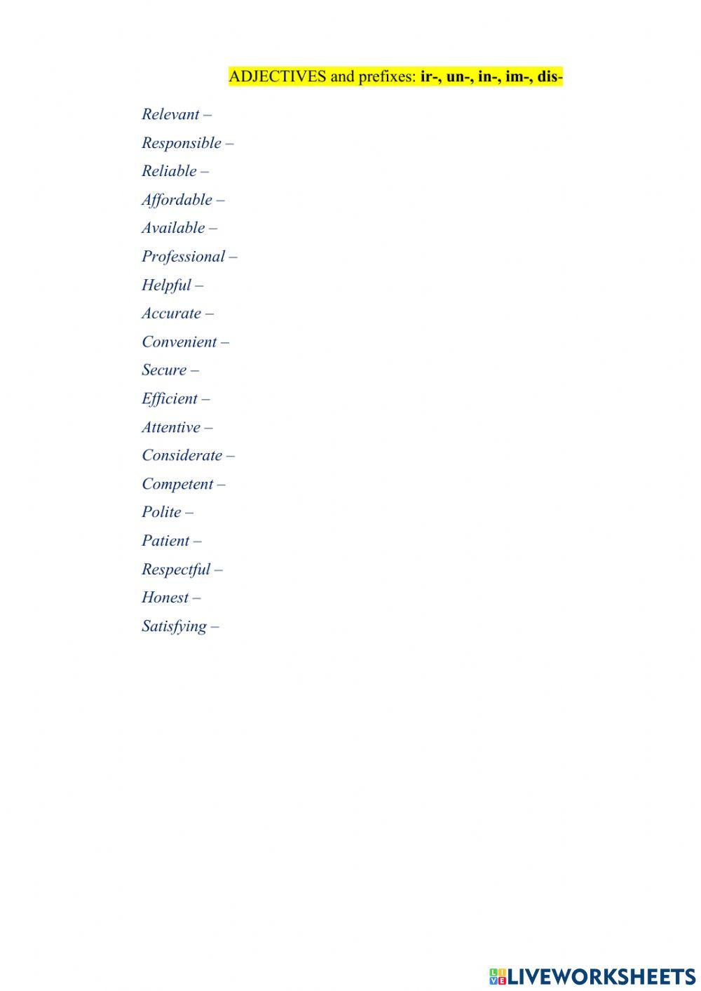 Adjectives and prefixes
