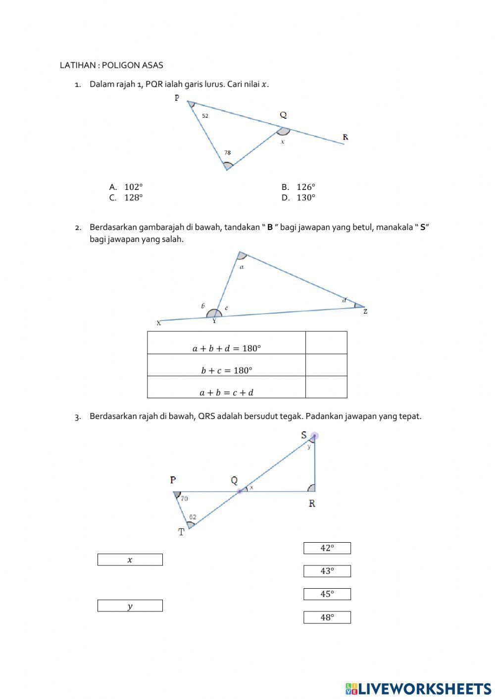 Latihan sudut pedalaman- peluaran segitiga