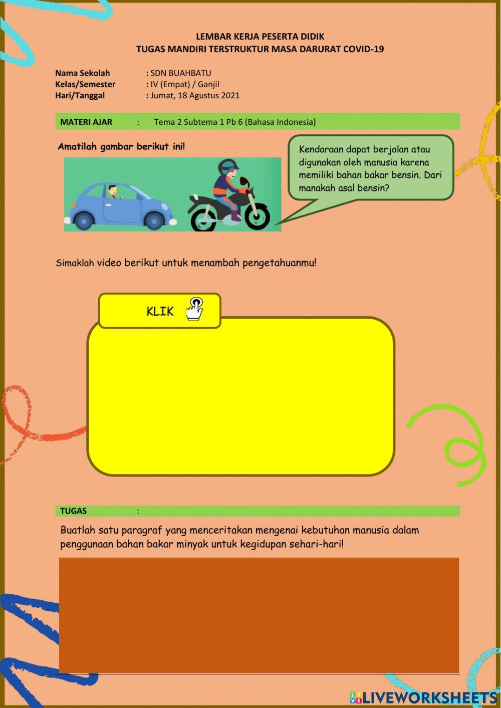 LKPD Kelas 4 tema 2 subtema 1 pb 6