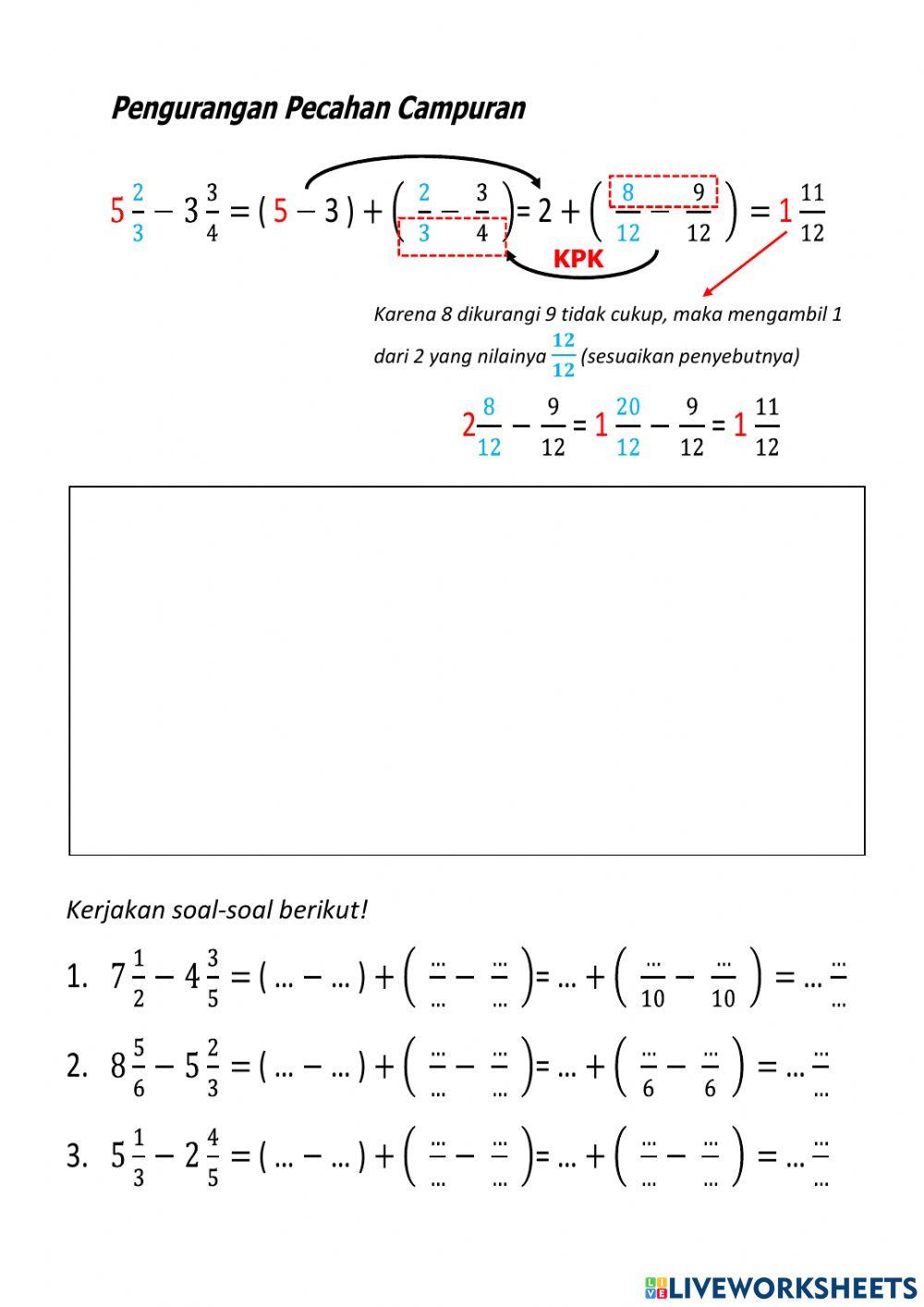 Penjumlahan dan Pengurangan Pecahan