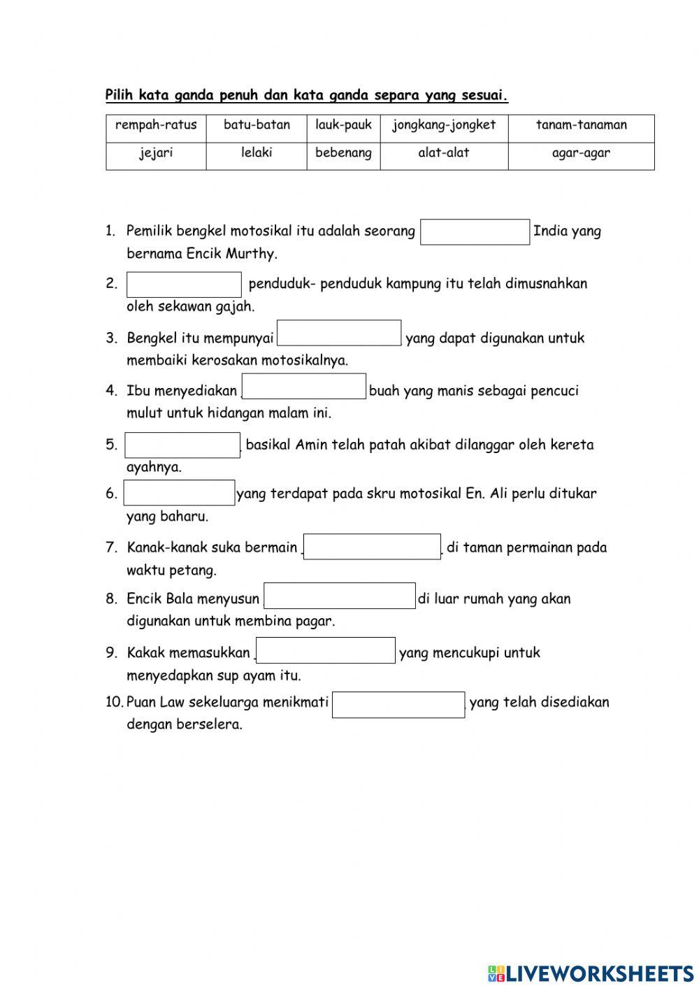 Kata  ganda  penuh dan kata ganda separa