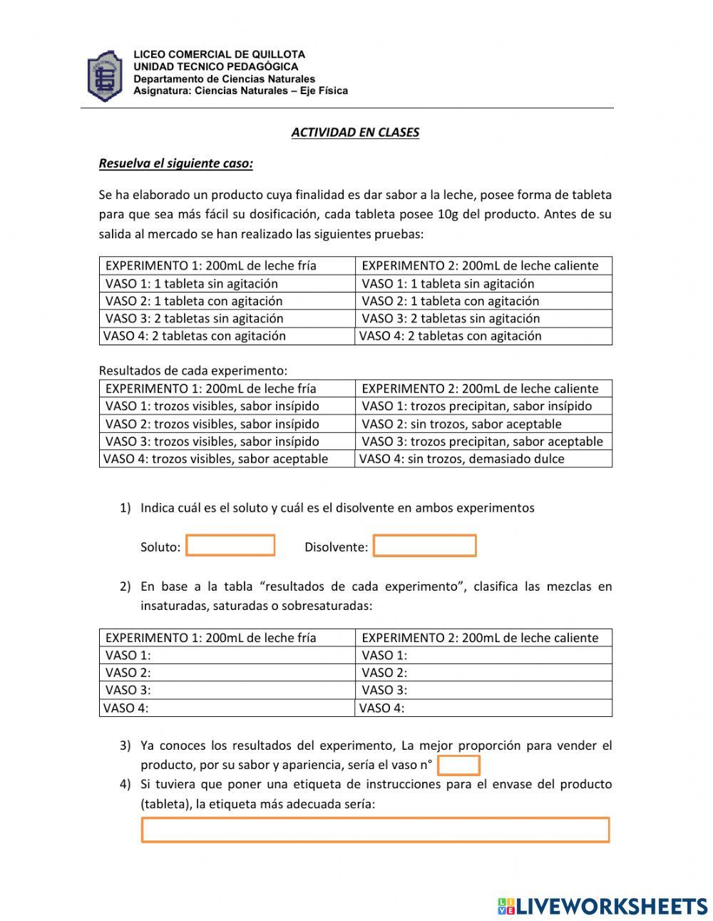 Actividad en clases: Química