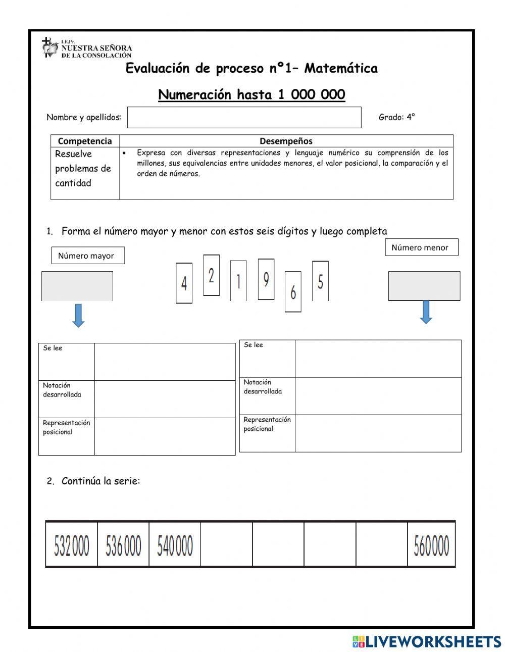 Numeración hasta el 1 000 000