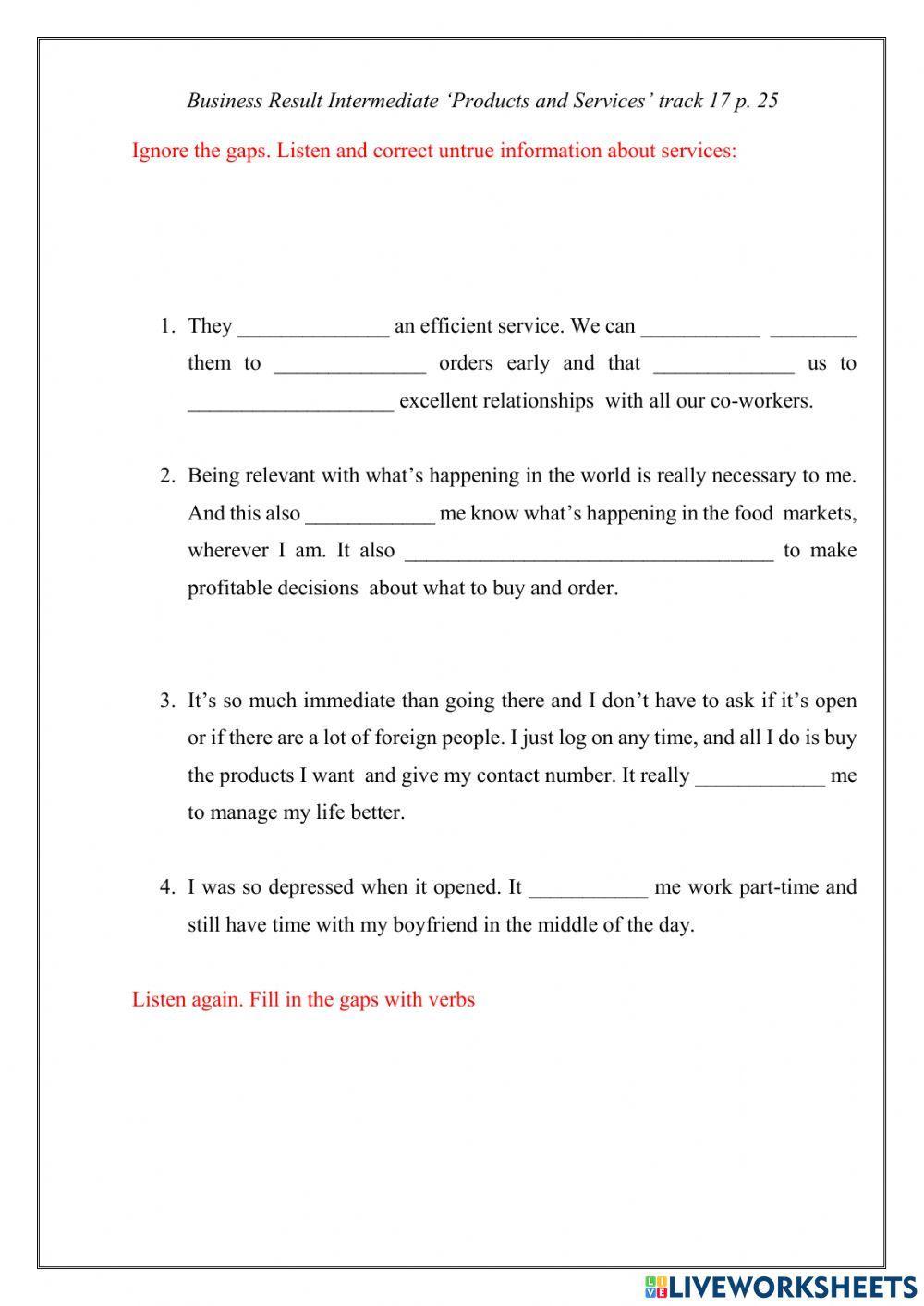 Products and services track 17 worksheet | Live Worksheets