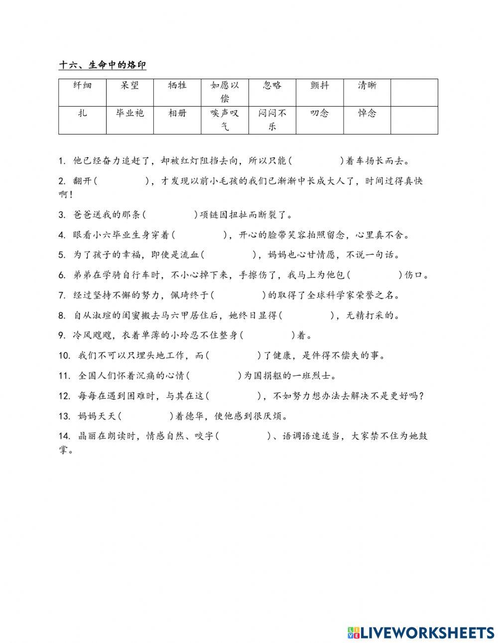 5年级华语第十六课词语填充