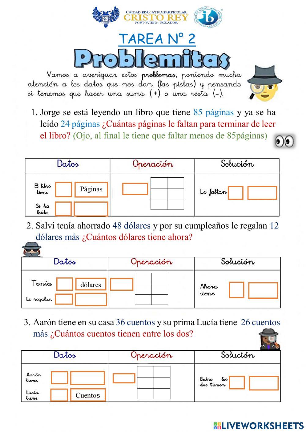 Problemas matemáticos: restas y sumas