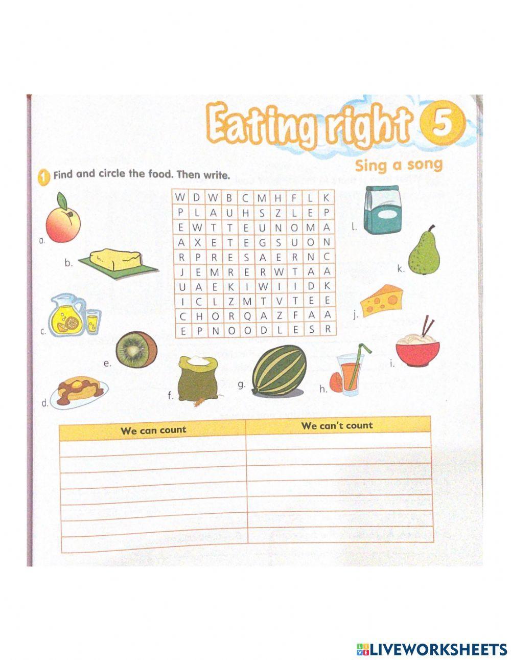 Workbook Activity 1 Eating Right Year 4
