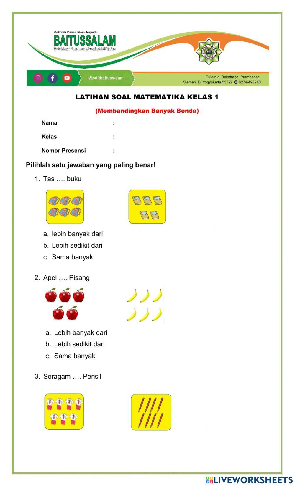 Latihan Matematikan Kelas 1