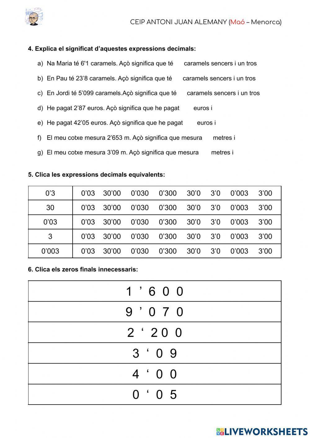 Decimals : valor posicional de les xifres