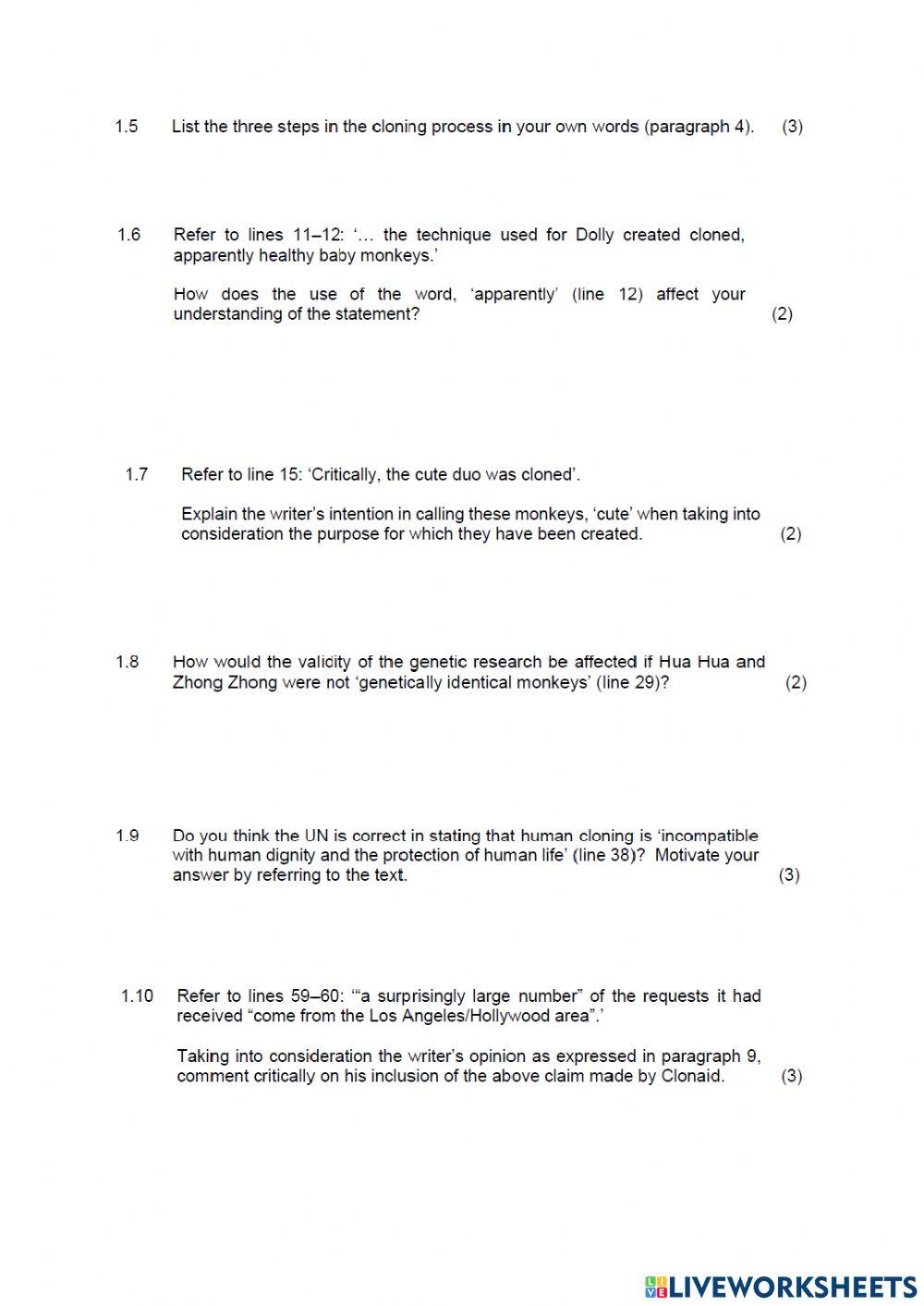 English paper 1 part 1