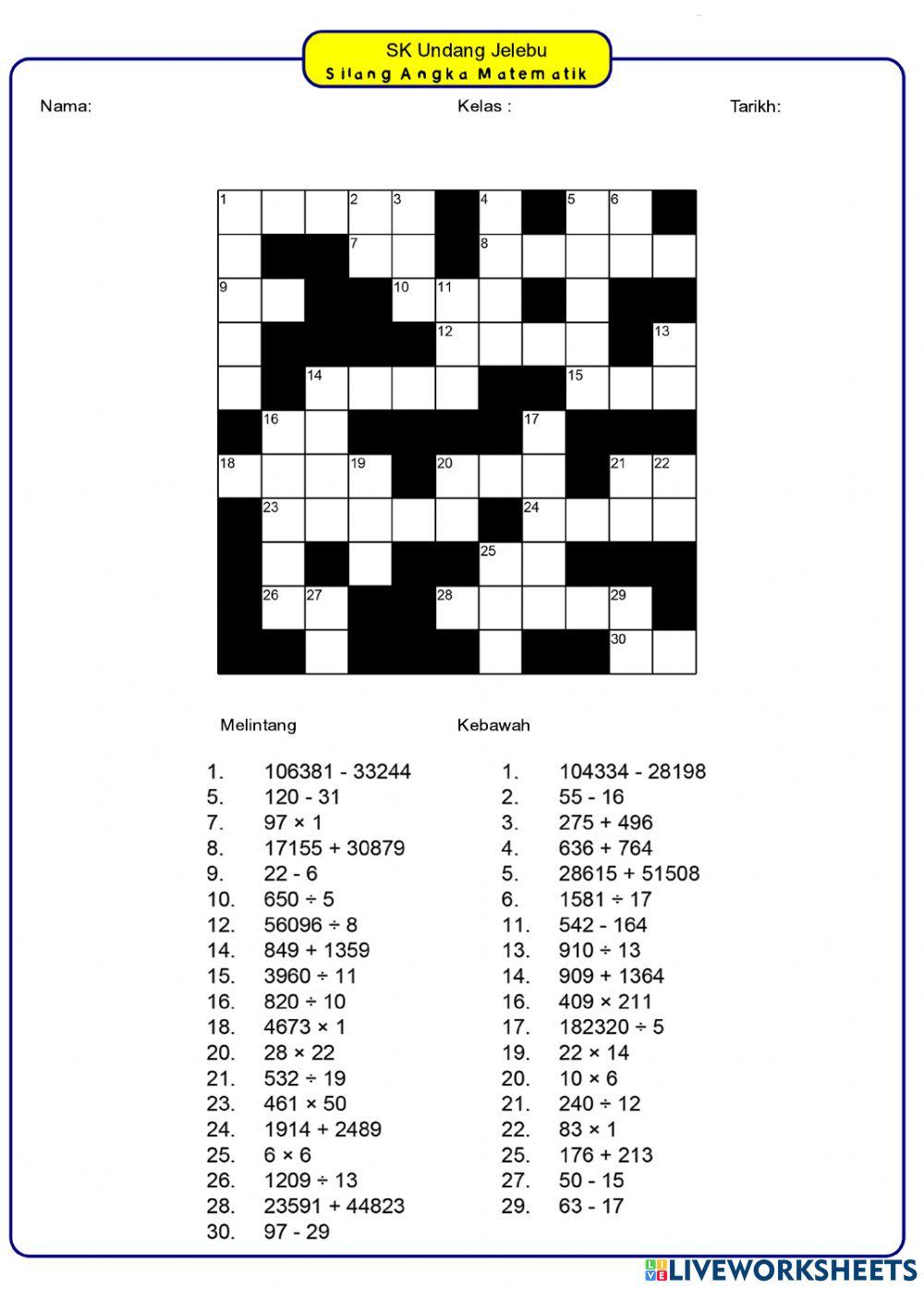 Teka SilangAngka Matematik