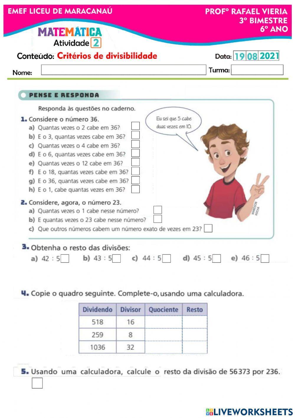 BRINCANDO COM MÚLTIPLOS E DIVISORES - Departamento de Matemática