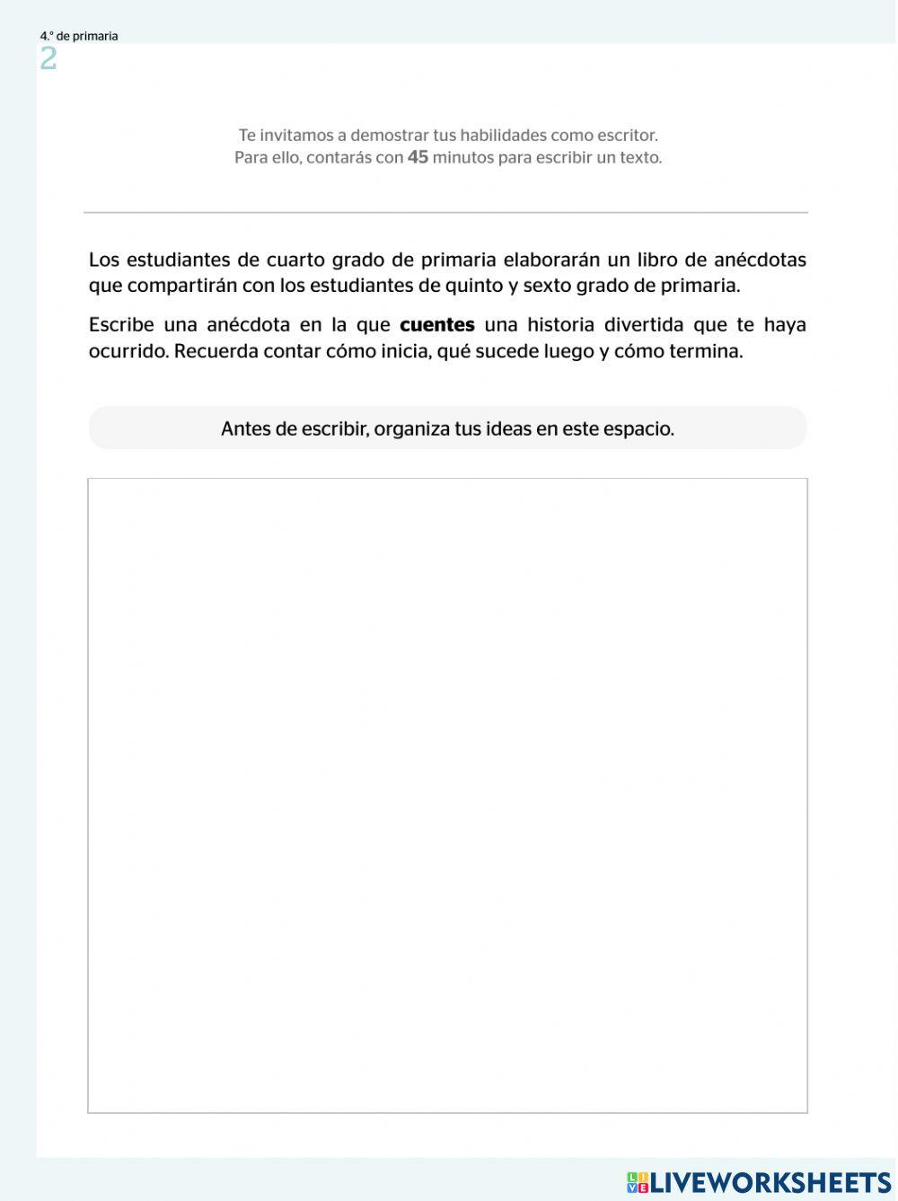 Prueba diagnóstica de Escritura-4to grado