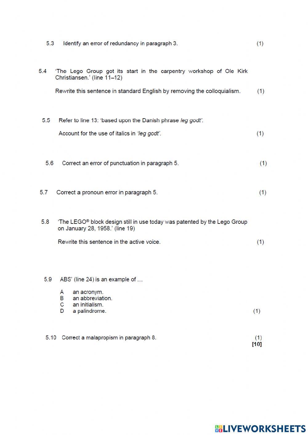 English paper 1 part 3