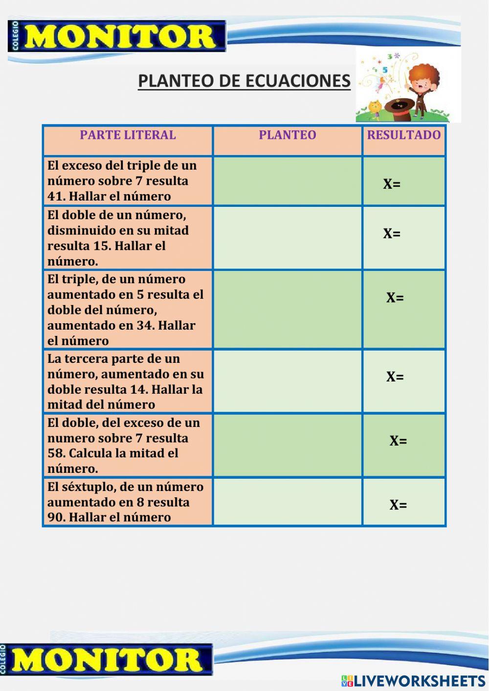 Planteo de ecuaciones