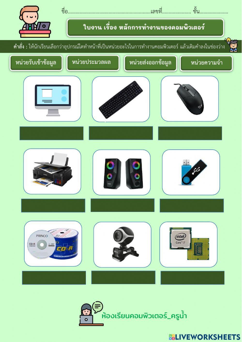 ใบงาน เรื่อง หลักการทำงานของคอมพิวเตอร์ ม.2