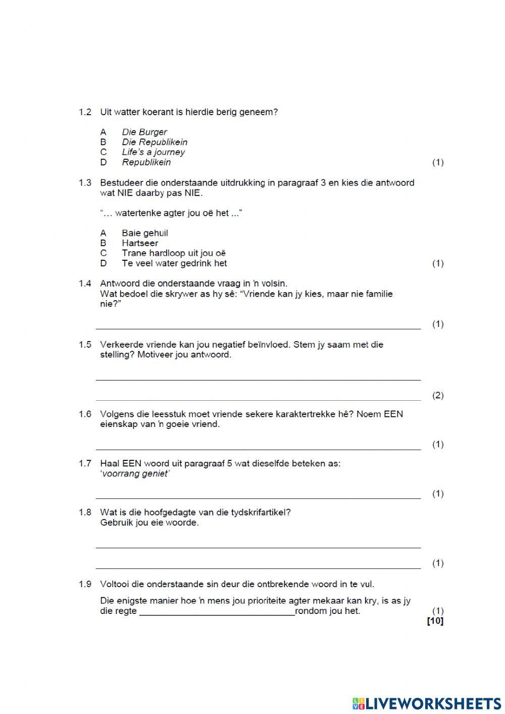 Afrikaans paper 1 part 1