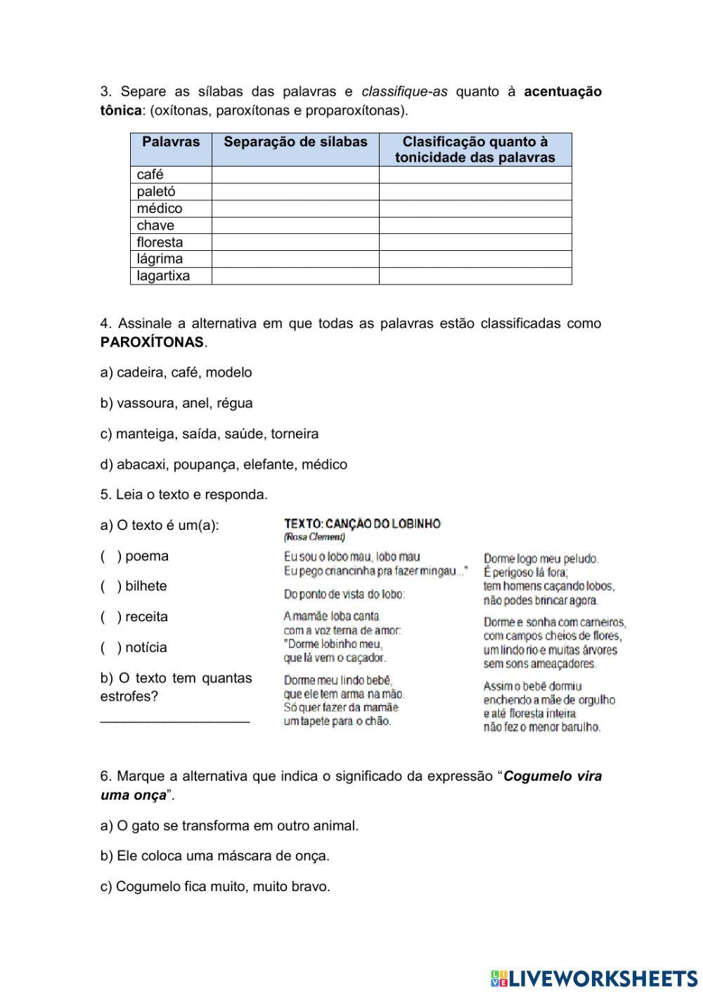 AALIAÇÃO DE PORTUGUêS