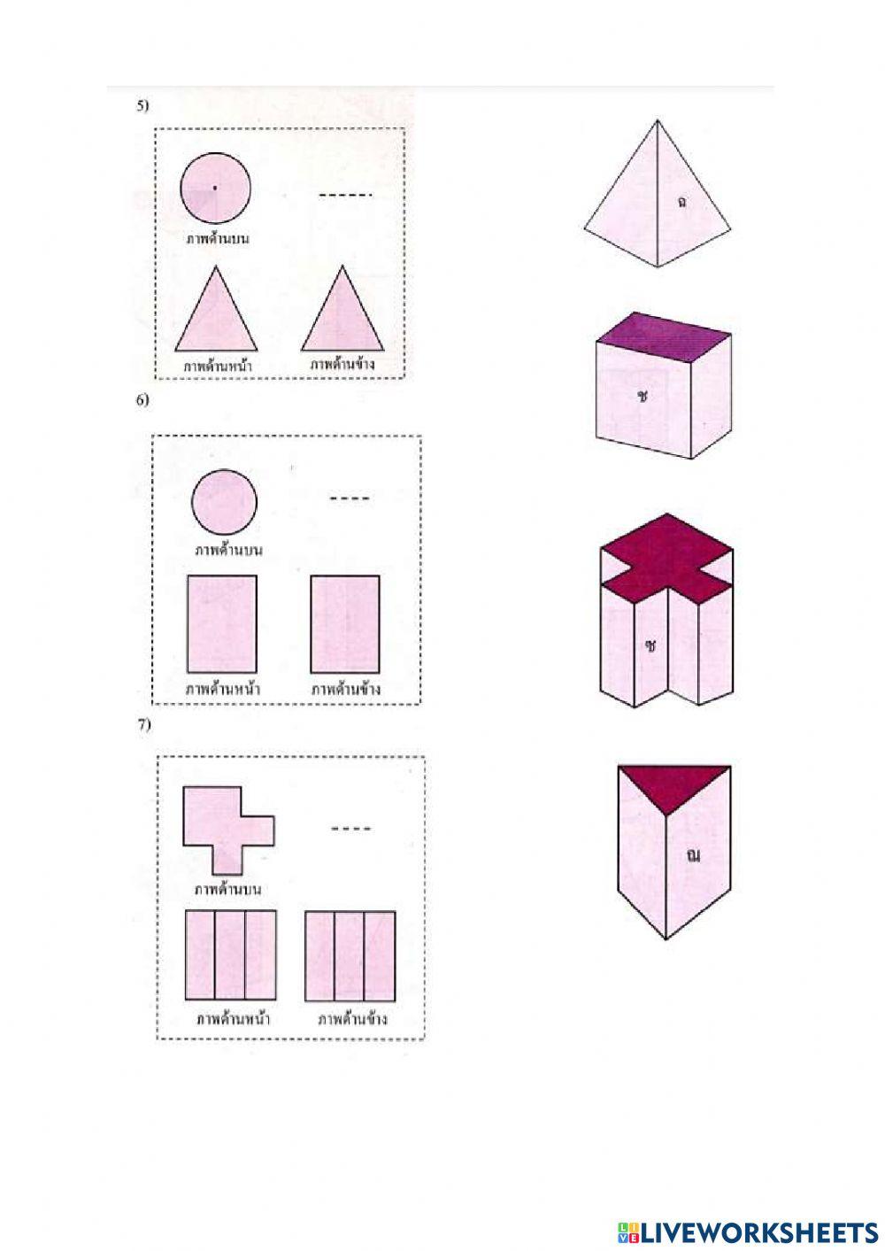 การมองด้านหน้า ด้านข้างและด้านบนของรูปเรขาคณิตสามมิติ