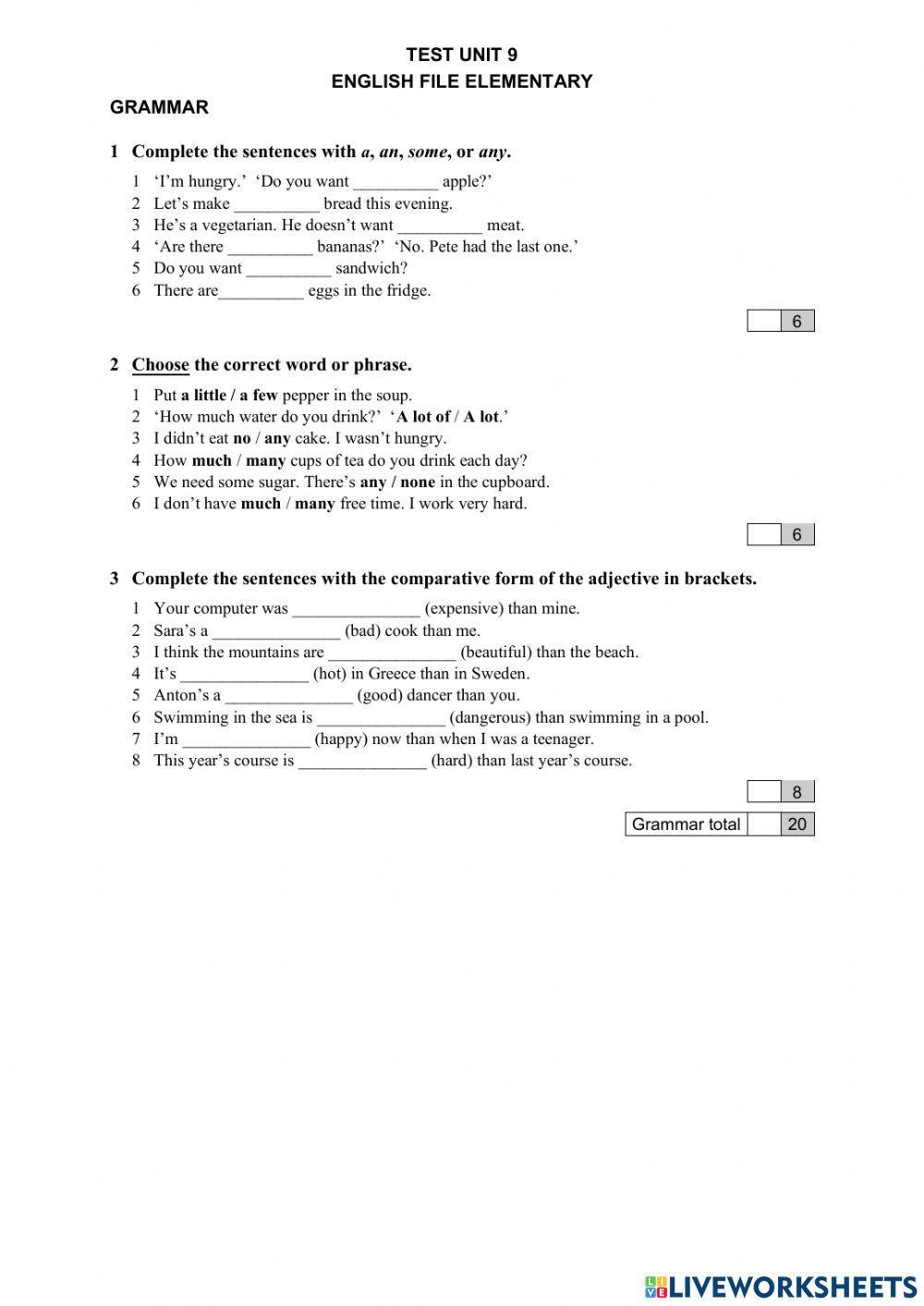 Grammat test unit 9 english file elementary