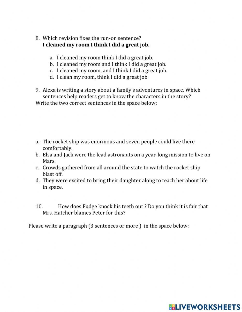 Tales of a Fourth Grade Nothing Chapters 3-4 Quiz