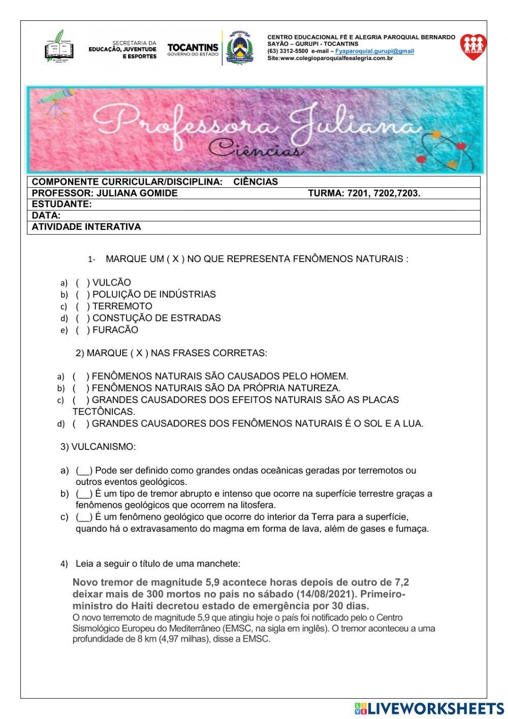 7 ano- Fenômenos naturais