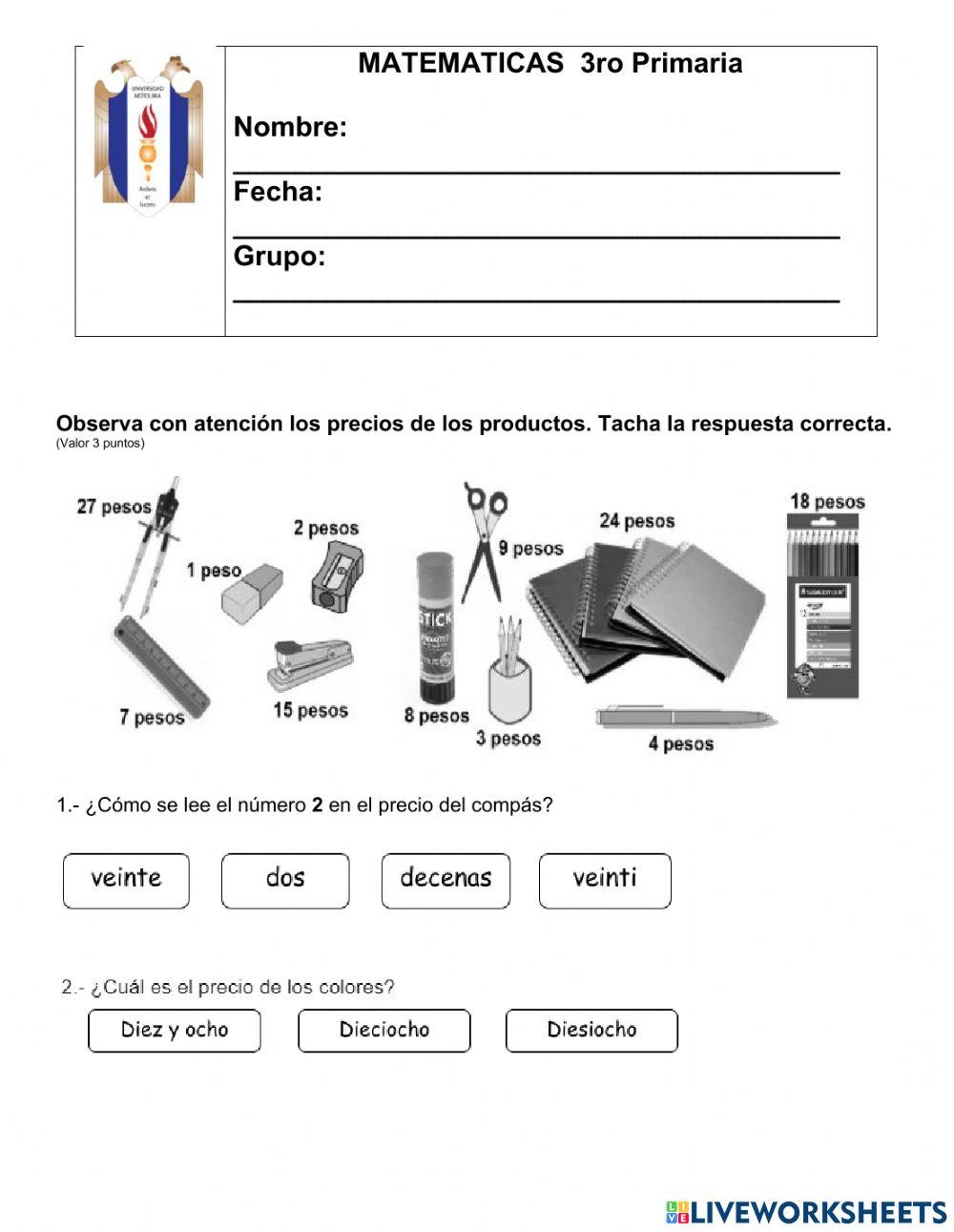 Examen Diagnóstico Matemáticas