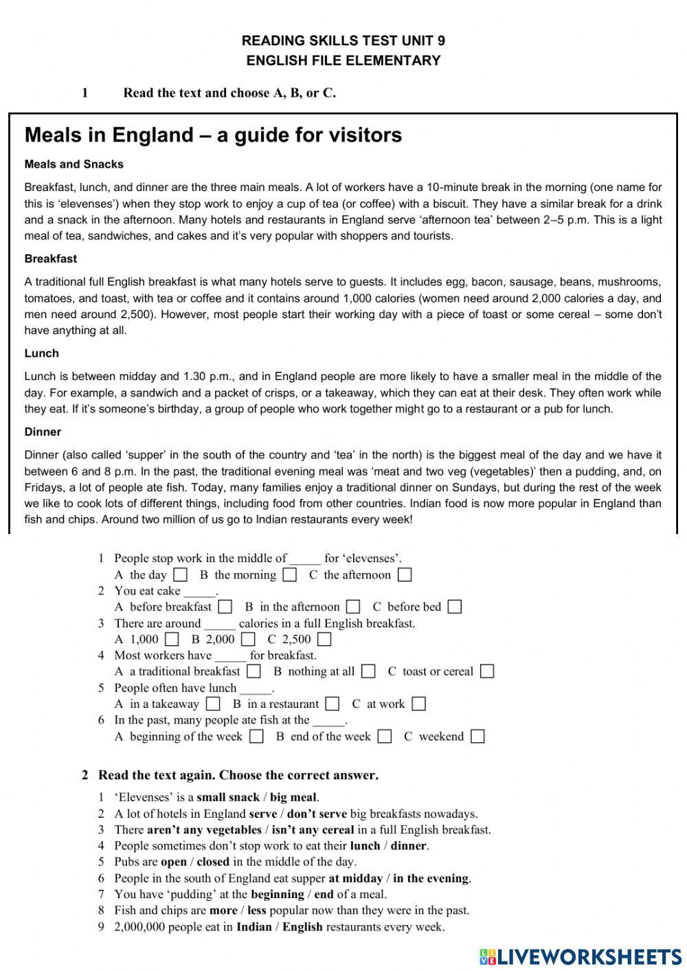 1276208 reading skills test unit 9 ef elementary