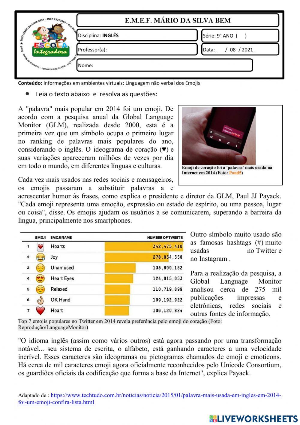 9° ano - INGLÊS - 19-08-21