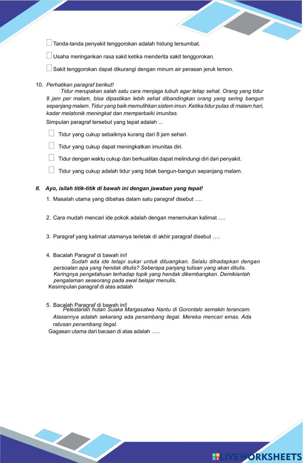 Ulangan Harian Tema 1 Sub Tema 2 Bahasa Indonesia