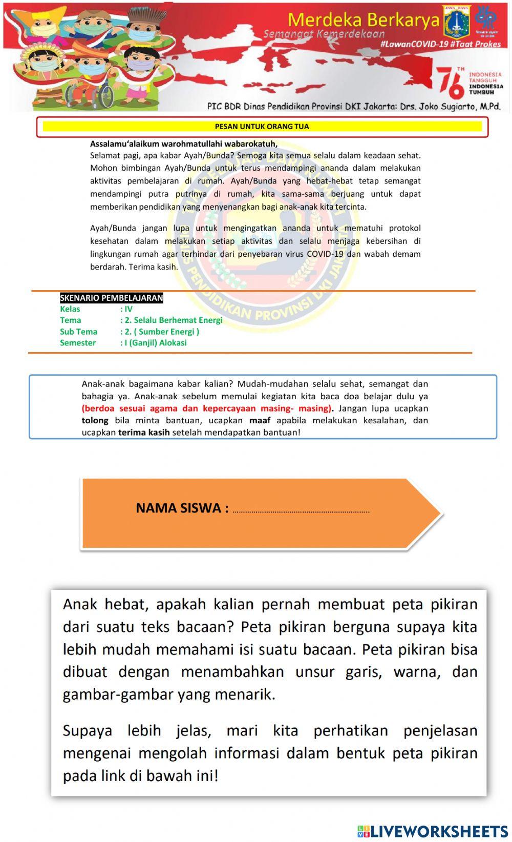 Tema 2, Rabu 18 Agustus 2021 - peta pikiran sumber daya alam