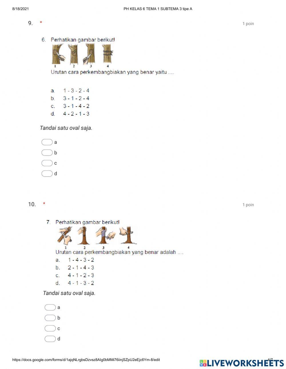 Penilaian harian Tema 1 subtema 3