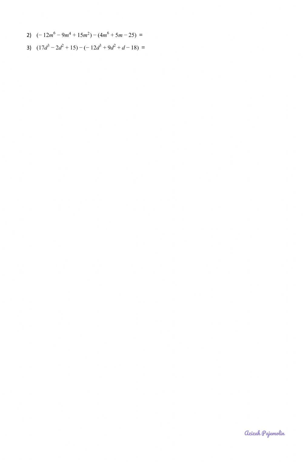 Adding- Subtracting polynomials