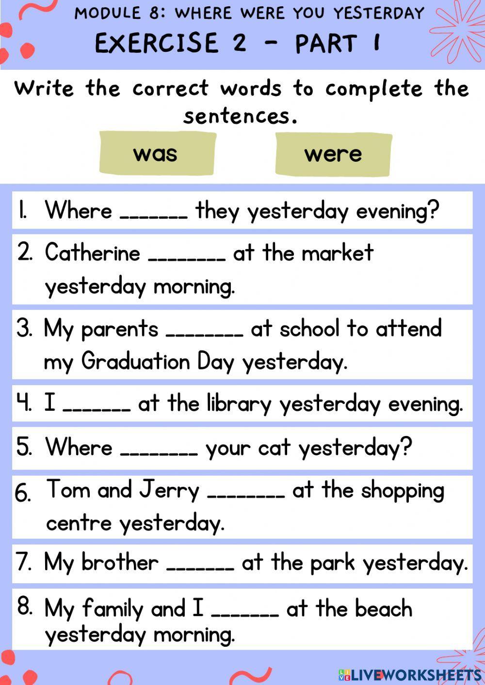 Where Were You Yesterday Exercise 2