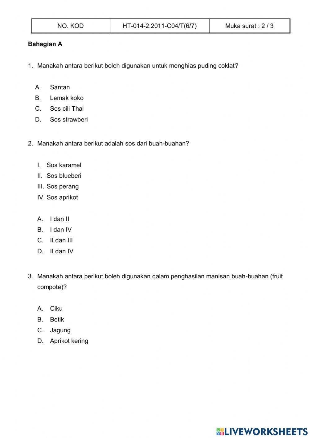 Latihan 1 (KT6) Bahagaian A dan B - KVS Pastri - CO4